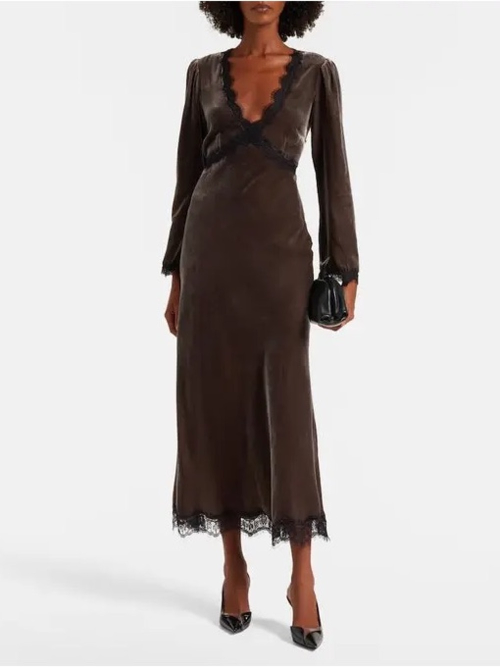 RIXO Brown Velvet Alesha Dress - Picture 4 of 5
